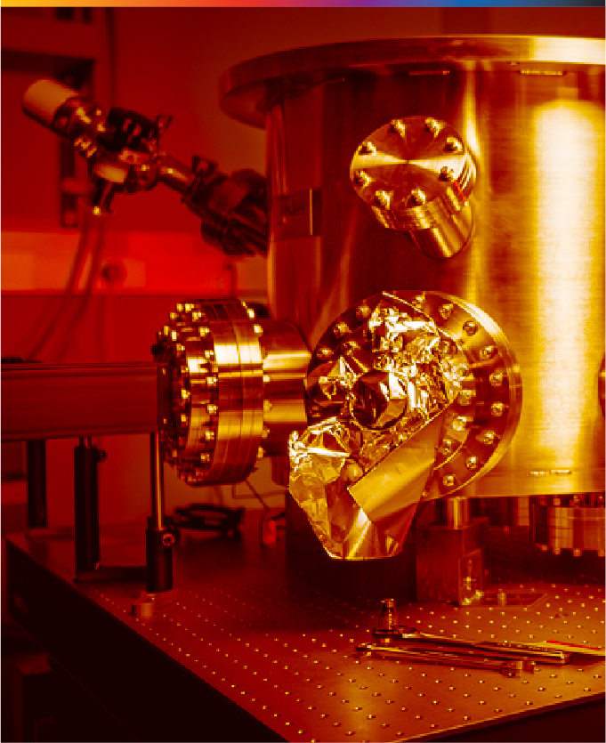 A complex piece of metal equipment on a table.
