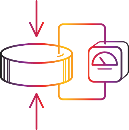 Material confined by two arrows with a thermometer in the background, all with a gradient color.