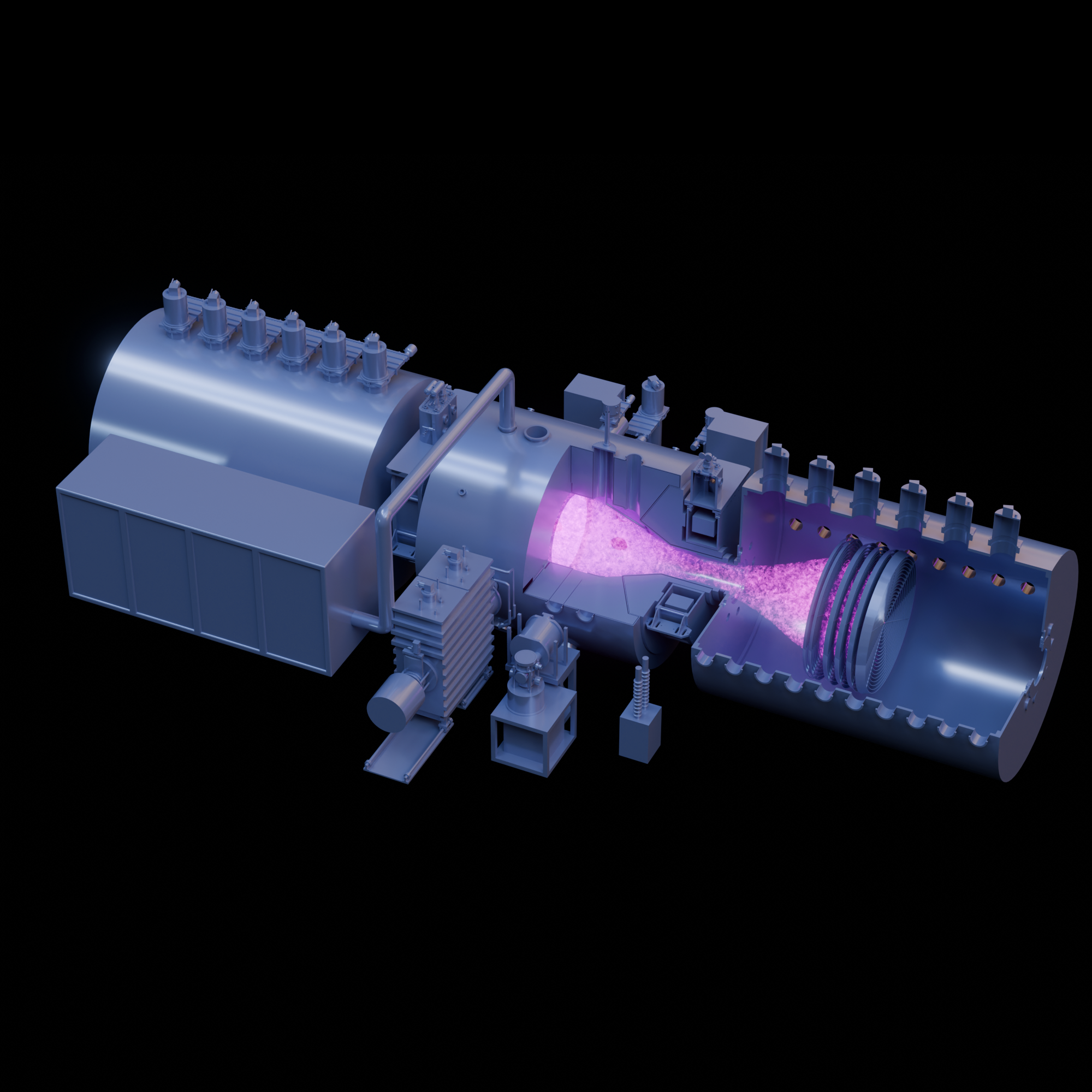 piece of tubular scientific equipment with a cutout showing glowing plasma inside